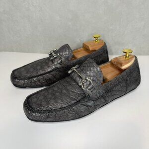 Salvatore Ferragamo Parigi Men's 7.5 Crocodile Leather Gancini Bit Driver Shoes